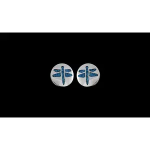 Sterling Silver and Turquoise Round Dragonfly Stud Earrings