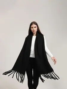 Solid Color Tassel Decor Scarf, Women's Elegant Soft Warm Shawl for Fall & Winter, Fashion Accessories for Daily Wear