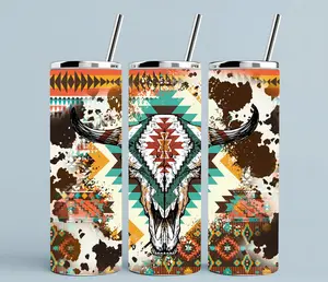Aztec + skull | 20oz Skinny sublimation tumbler transfer print out (TRANSFER ONLY, NOT A FINISHED TUMBLER) Drinkware