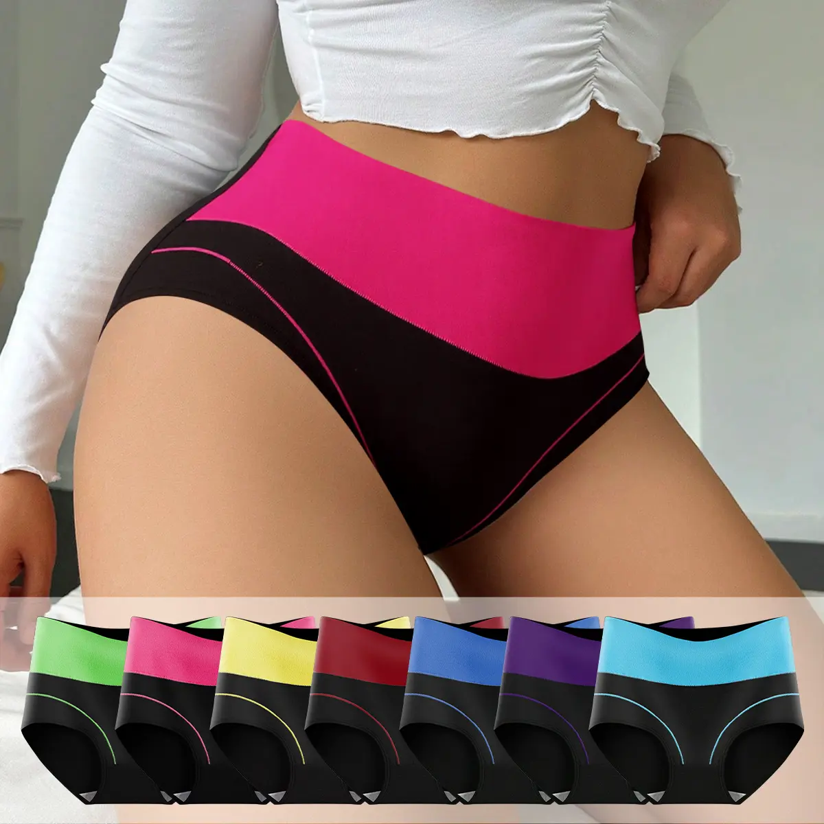 HOTCOM 7-Pack Women's High-Waist Seamless Panties - Soft Breathable Everyday Underwear in Multi Colors, Full Coverage & Invisible Design for Comfort