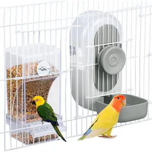 No Mess Bird Feeder & Water Dispenser Set - Automatic Feeding & Hydration, Parakeet Cage Accessories for Parrots, Cockatiels, Finches, Lovebirds & Budgies