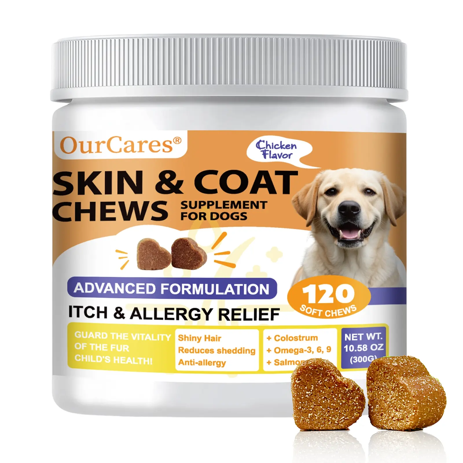 OURCARES Dog Skin & Coat Supplement – Soft Chews for Moisture & Shine