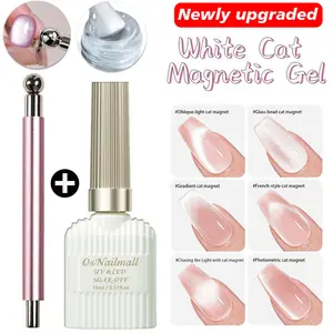 2pcs White Cat Eye Gel Set, Ultra Shine Soak off UV Gel Nail Art Varnish, Full Coverage Nail Manicure Gel, Professional Nail Polish