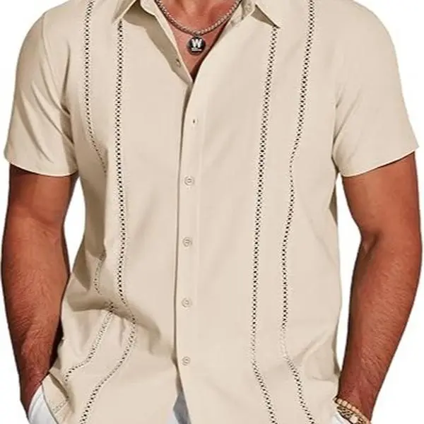 Men's Linen Shirts Short Sleeve Casual Shirts Button Down Shirt for Men Beach Summer Wedding Shirt