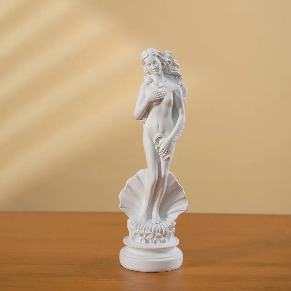7.6 in Handmade Artificial Resin White Venus Statue, "Birth of Venus" Aphrodite Sculpture, Small Scale Greek Roman Goddess Figurine for Home Decor, Office Desk Art & Gift Idea, Artificial Resin Statues, Small Scale Statues
