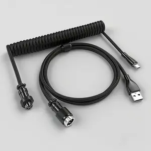 Custom Coiled Keyboard  USB-C: Detachable Aviator Connector, Double-Sleeved Mechanical Keyboard Cord for Gamers & ProfessionalsBraided Nylon Wire 1.5M USB-C to USB-A