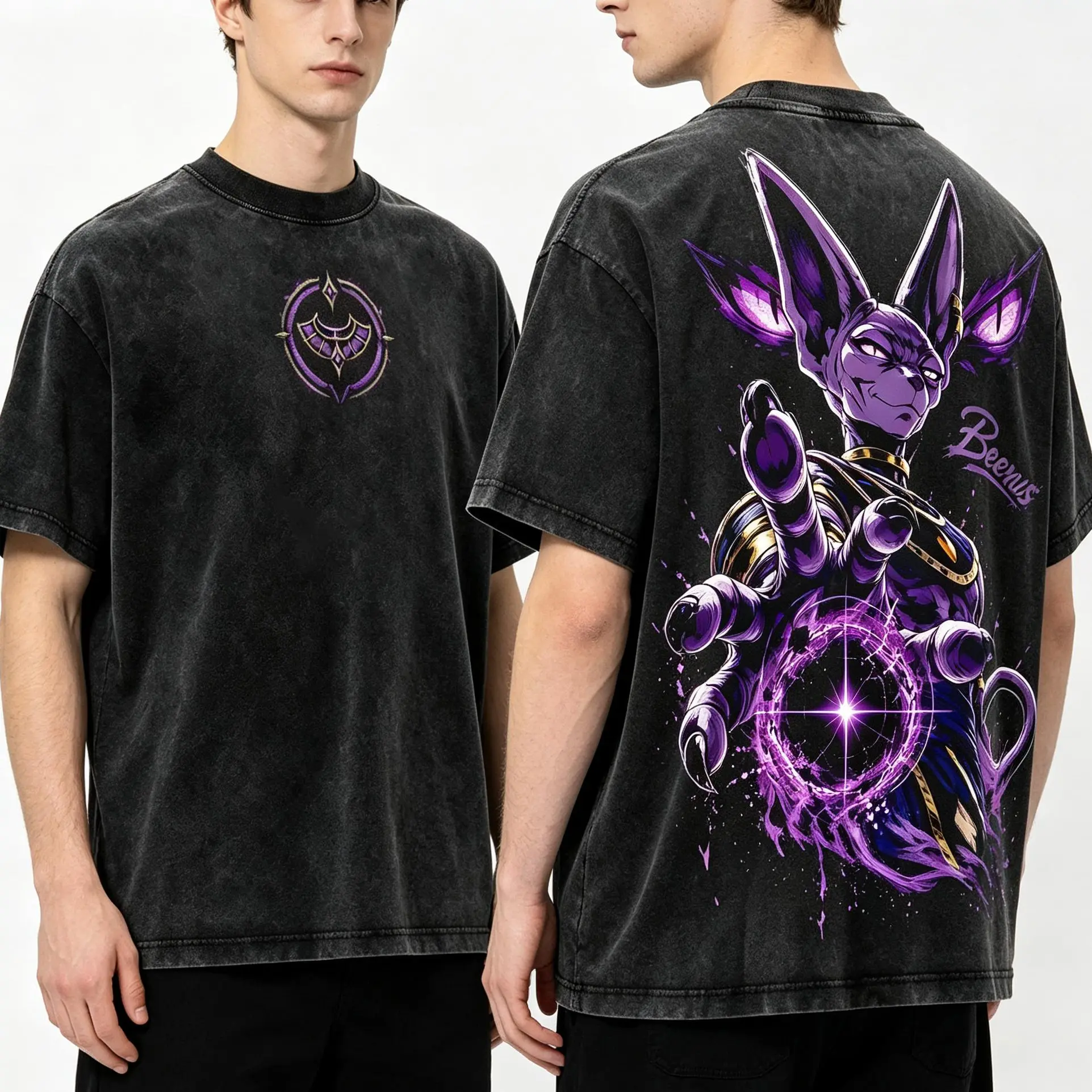 Dragon Ball Super Anime Beerus Vintage Washed Graphic Tee Oversized Heavyweight Cotton Streetwear Japanese Manga Retro Y2K Summer Unisex Top