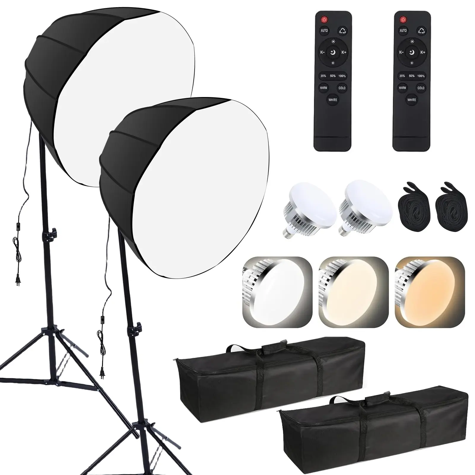 2-Set Studio Light Kit - 85W Energy-Saving Bulbs, Remote Control, Fabric-Integrated Lighting Fixture, Tripod-Compatible for Portrait Photography, Photoshoot (Works with Digital Cameras, Mobile Phones)
