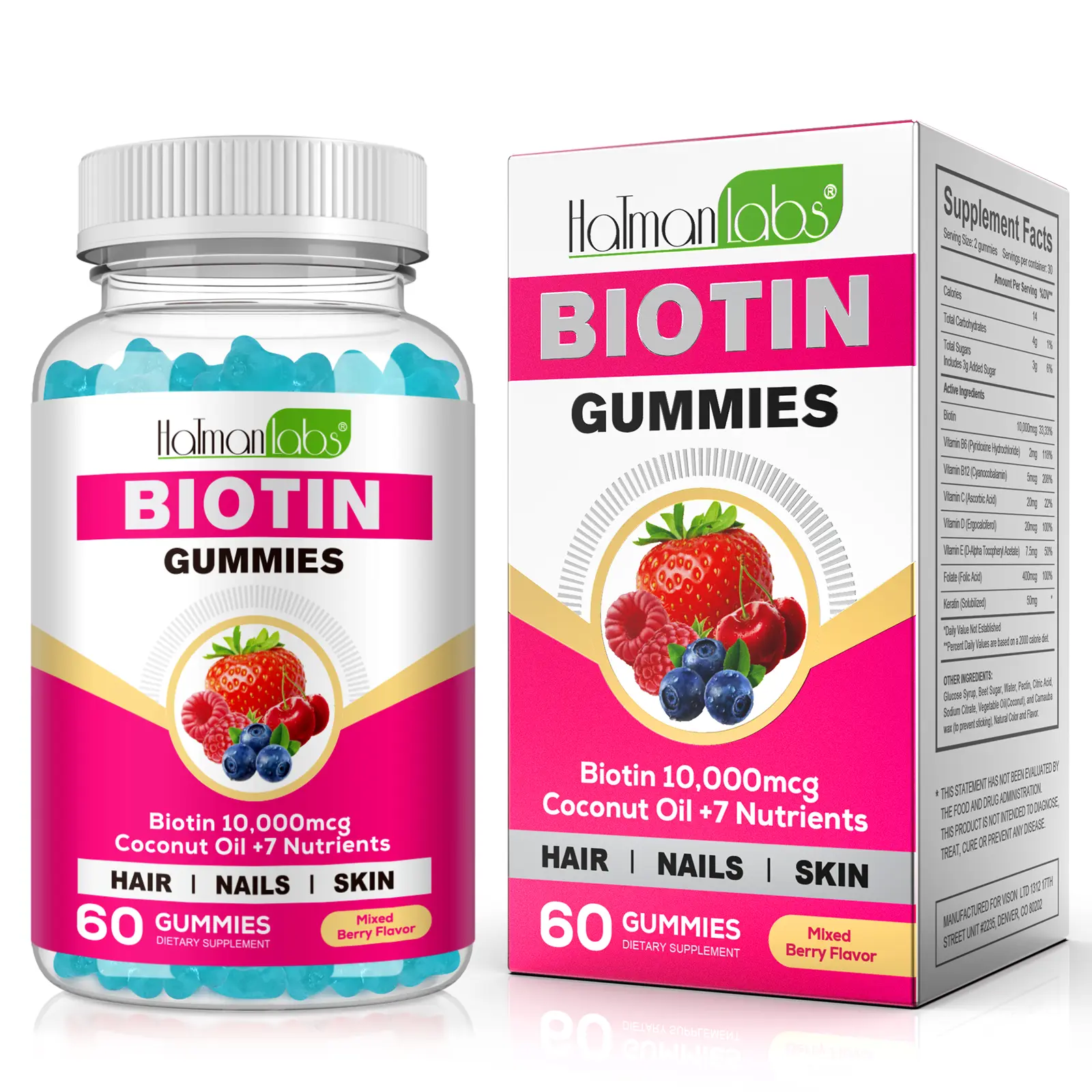 Hatmanlabs Biotin Supplement 10,000 mcg 60 Gummies Healthcare