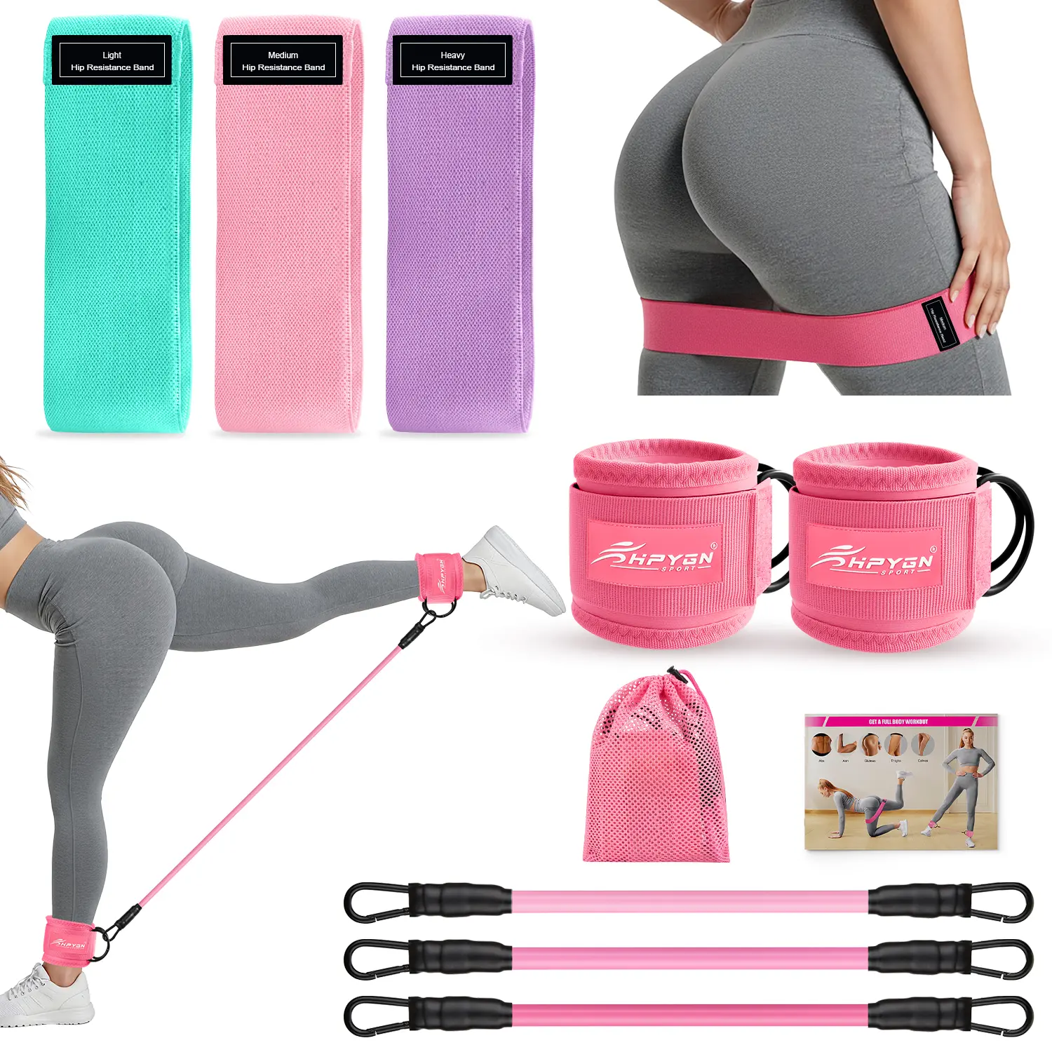 HPYGN Resistance Bands Set for Women, Fabric Booty Bands and Ankle Bands with Straps, Exercise Bands for Legs and Glutes, Perfect for Squats, Pilates, Yoga & Home Fitness，TikTokShopBlackFriday