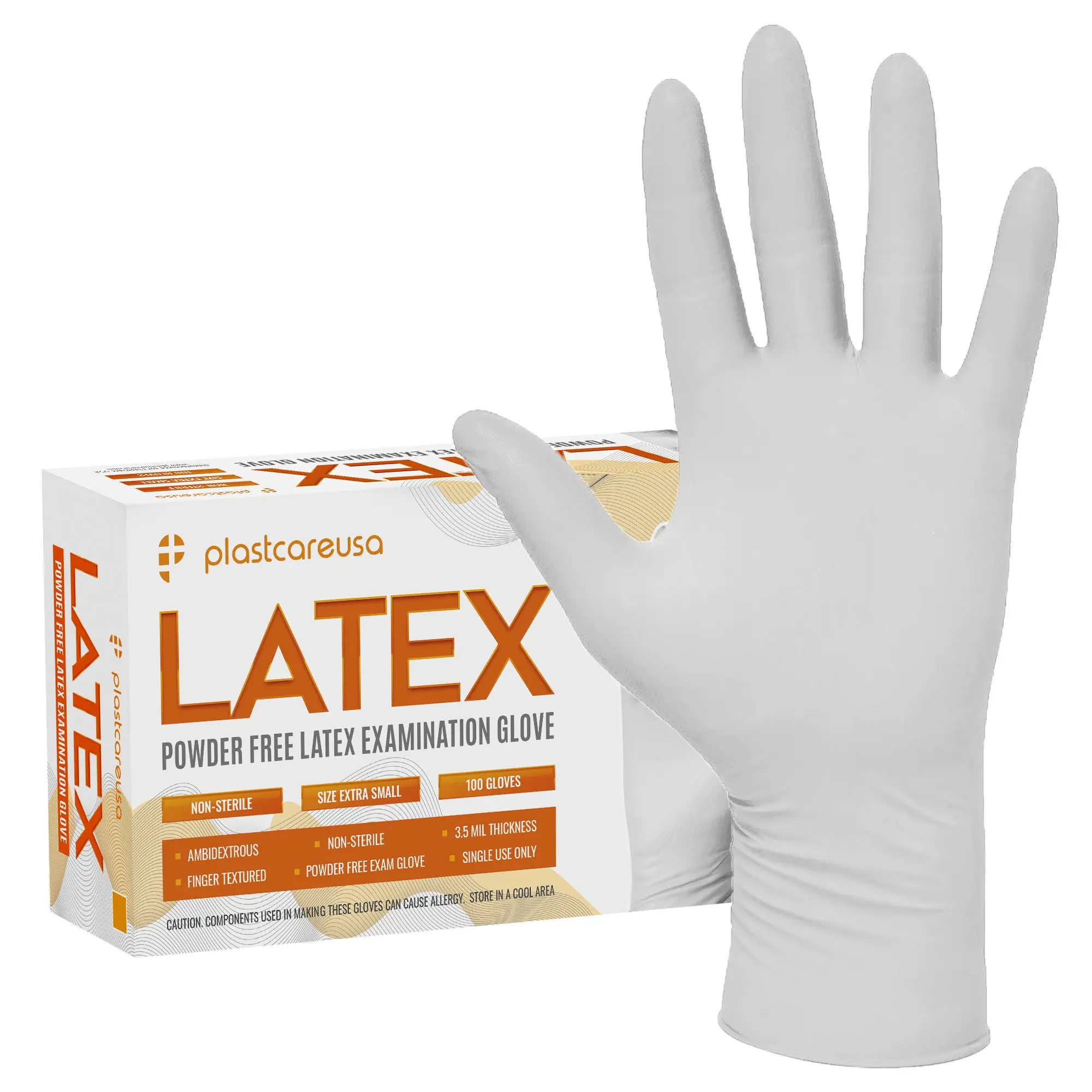 PlastCare USA 100 Latex Exam Gloves - Powder-Free, Disposable, Non-Sterile, Textured Grip