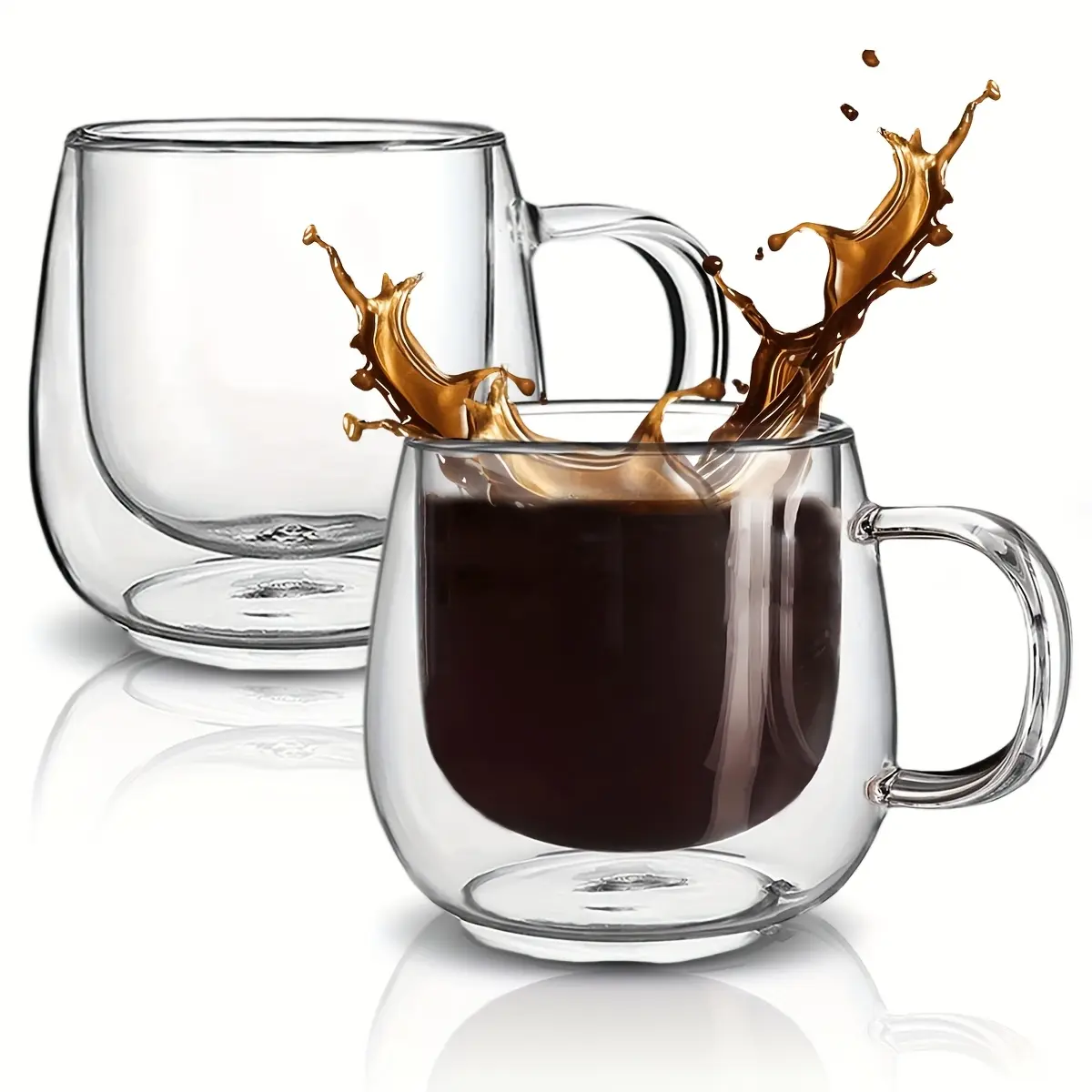 2-pack Double-Wall Glass Coffee Mugs Set with Handles, 8/11 oz Clear Insulated Espresso Cups Set for Beverage, Latte, Macchiato, Americano and Cappuccino, 250/350 mL Coffee Drinkware, Cup Sets for Kitchen, Coffee Cups Gift