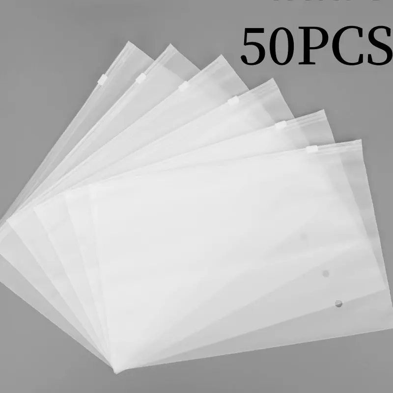 50pcs Frosted Zipper Bags for Clothes, Plastic Shirt Bags for Packaging T-Shirt, Swimsuit, Bikini, Bathing Suit, 9.8x7.8" with Vent Holes and Reinforced Sides