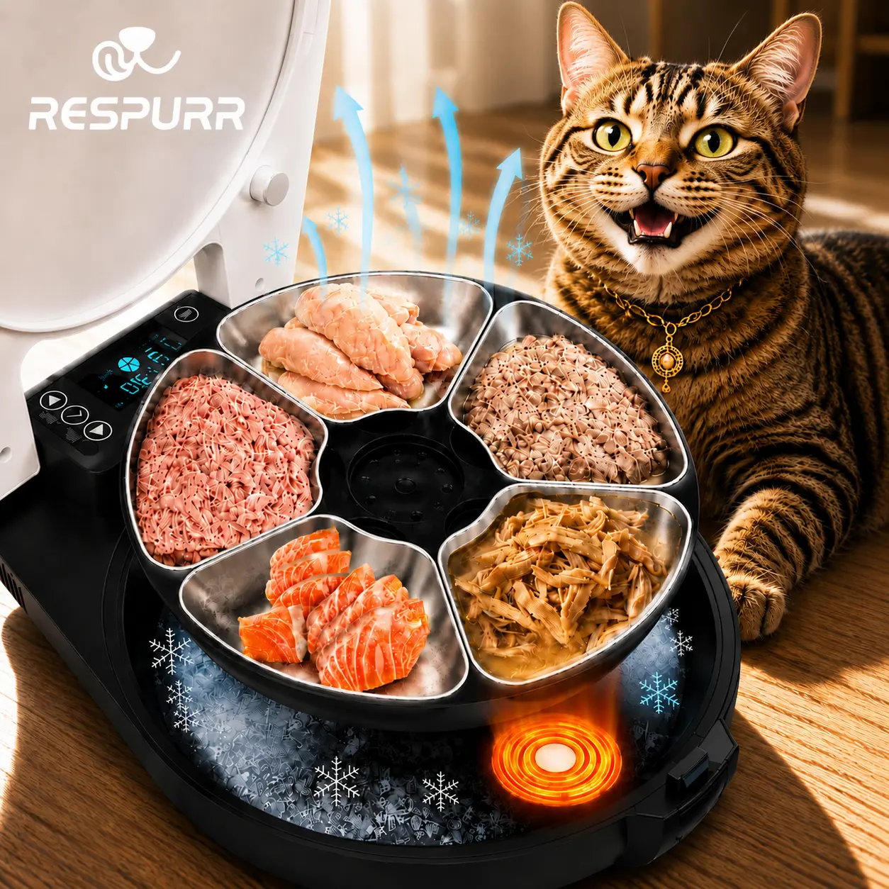 72H Fresh! Automatic Cat Feeder Wet Food, 3 Days 5 Freshness Meals Refrigerated Auto Cat Feeder, Semiconductor Cooling & Heating With 304 Stainless Steel Bowl, Programmable Timer Cat Food Dispenser（Wired Design, No Batteries Required） cattray