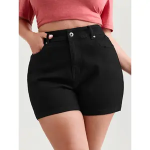 BLOOMCHIC Women's Plus Size High-Rise Denim Shorts - Cotton-Spandex Fabric Basic Bottoms, No-Gap Waist, Stretchy, Pocket-Equipped, M-6X, 2026 Summer Turn-Up Pick for Mothers Fit Womenswear 2026 Summer Vibes Swimweek