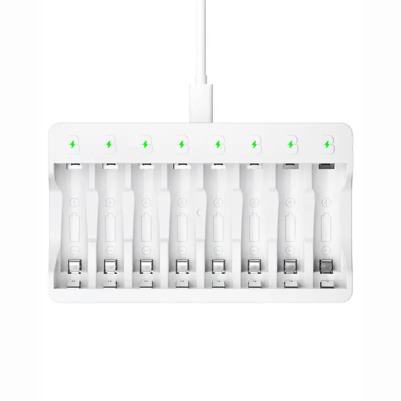 EBL Nickel Metal Hydride Rechargeable Batteries Bundle (8AA 2800mAh, 8AAA 1100mAh) with Battery Charger Included - 8-Slot Independent Charging Slot, 5V LED Display, Auto Charge Stop, Portable, Long-Lasting, USB Port