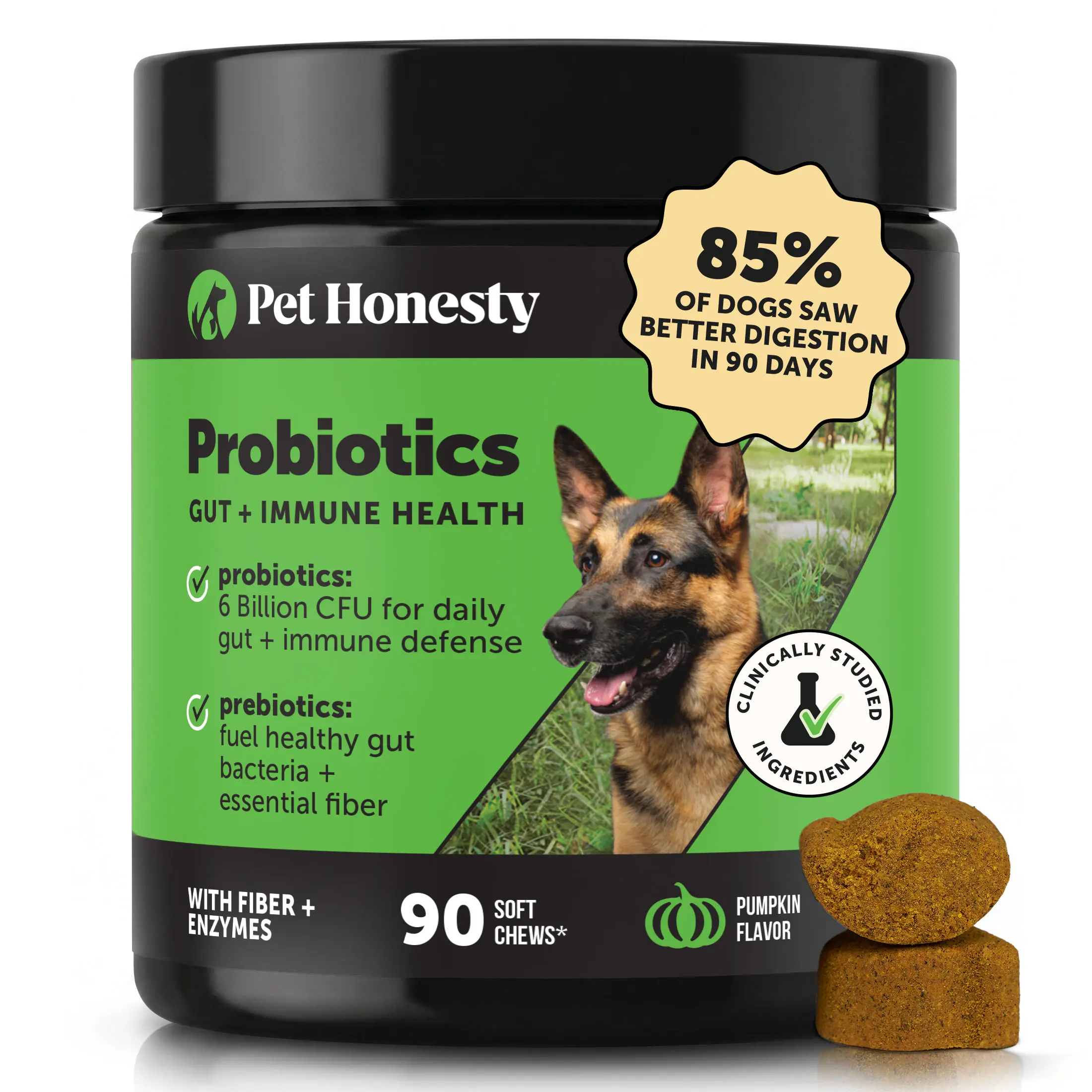 Gut + Immune Health Digestive Probiotic Chews for Dogs (Pumpkin Flavor)