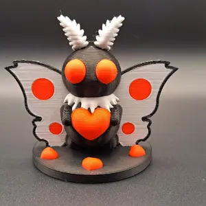 Love Bug Mothman Black Mothman with Red Eyes, Red Heart, Wings & Red Hearts on Base Figurine - Fun Plastic Figurine Decor Ornaments Gift