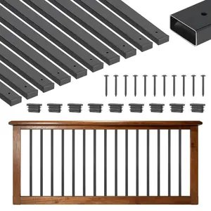 VEVOR 61 Pack Deck Balusters, 36 in Galvanized Steel Railing Spindles, Hollow Rectangle Metal Decking Stair Balusters with Pre-Drilled Hole, End Caps, Screws, for Deck, Porch & Stair Railing, Black