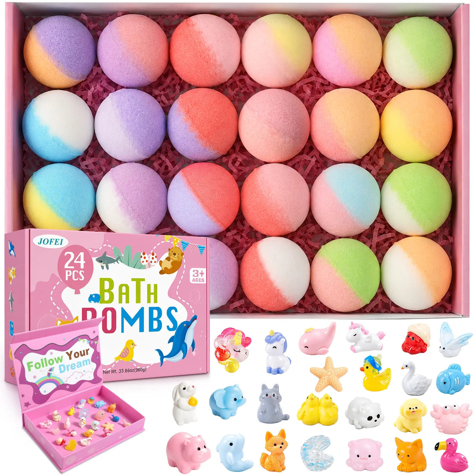 Bath Bombs for Kids with Surprise Inside, 24 Pack Kids Bath Bombs with Toys Inside Gift Set, Kid Bubble Bath Fizzy for Girls Boys with Bath Toys