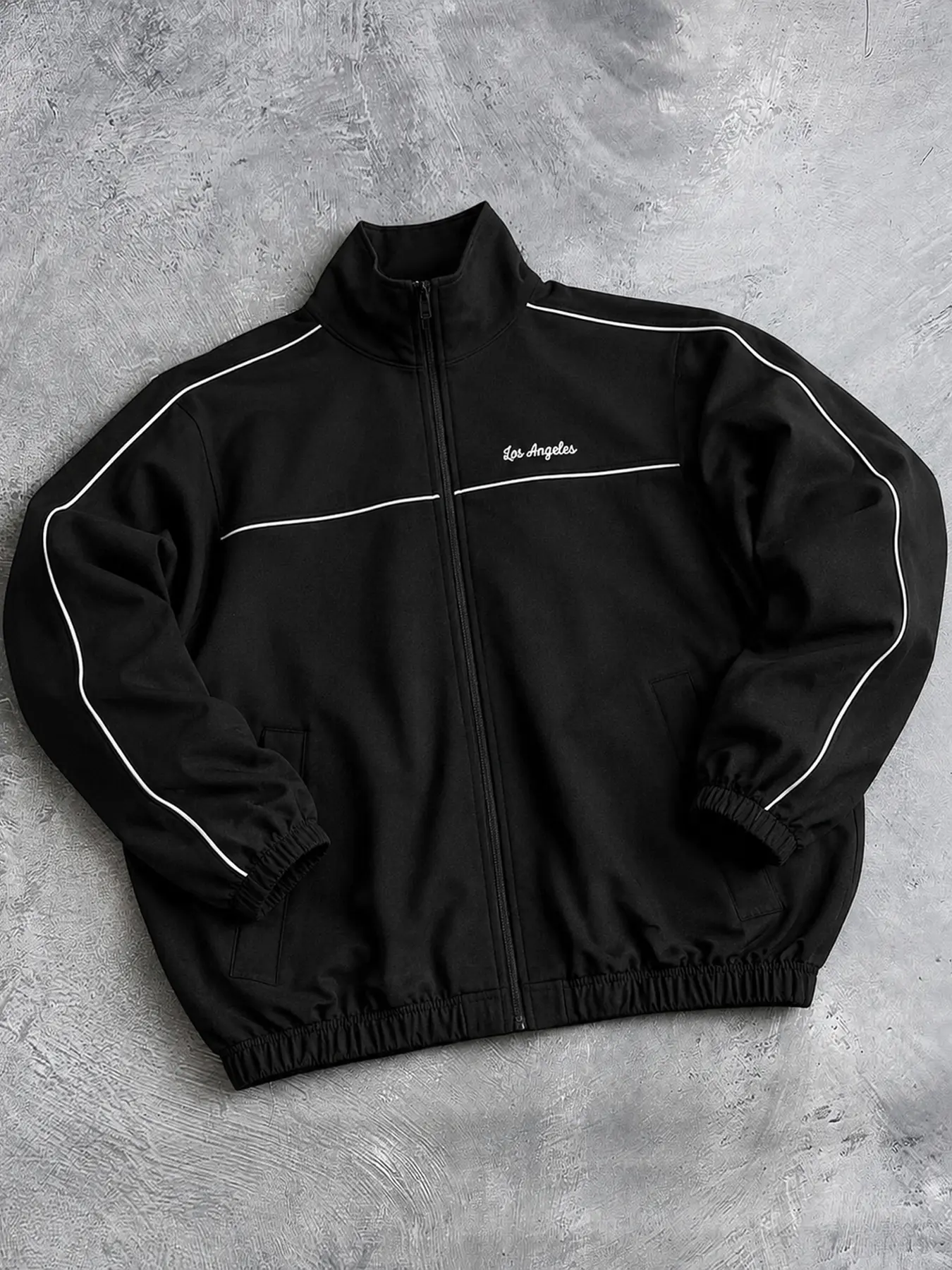 Mens Zip Up Track Jacket with Contrast Piping, Stand Collar, Elastic Cuffs, Side Pockets, Athletic Windbreaker Alternative for Summer Streetwear Layer