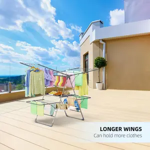 Clothes Drying Rack, Foldable 2-Level Laundry Racks for Drying Clothes Rack,Stainless Steel Drying Rack Clothing Collapsible for Indoor Outdoor,with Height-Adjustable Wings,33 Drying Rails,Gray Bath