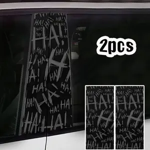 2PCS Hahaha Graffiti Car Stickers, Waterproof Vinyl Decals, for Vehicle B-pillar Centre Pillar Stickers, Self-adhesive Car Decoration