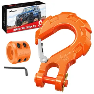 Nilight Forged Steel Winch Hook Set - 3/8" Grade 70 Powder Coated Safety Latch, Synthetic Winch Rope Stopper, 35,000 lbs Max Adjustable Quick Connect Clevis Slip Hook, Included Allen Wrench for Off-Roading