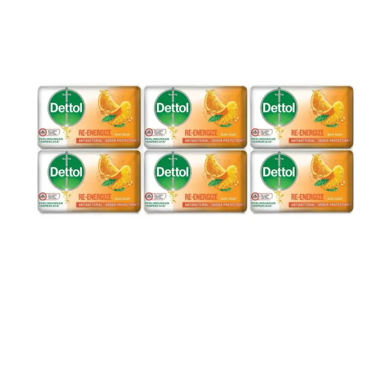 Dettol Re-Energize Antibacterial Body Soap, Bar Soap for Fresh and Healthy Skin, Body Care, Pack of 6