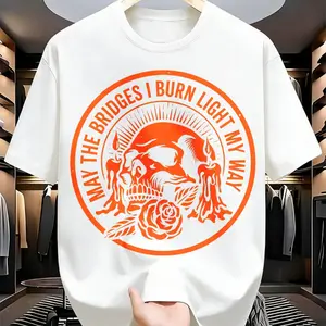 US Local Shipping | 'May The Bridges I Burn' Skull Graphic Tee | Men's T-shirt | Edgy Streetwear Style | Bold design for those who walk their own path! #Streetwear #EdgyStyle