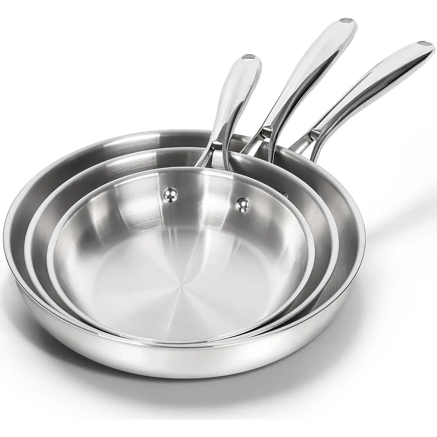 18/10 Stainless Steel Frying Pan Set, 8inch / 9.5inch / 11inch Cooking Pans, Three-Layer Bottom Stainless Steel Pan Set, with Ergonomic Handle, Compatible with Induction Cookers