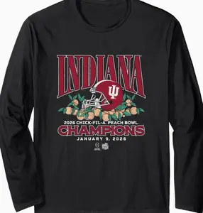 Newest Arrivals Indiana Football CFP Peach Bowl Champions T-Shirt - Long Sleeve Tee Size S-3XL Unisex ZRO