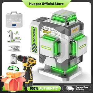 Huepar Pro ZK04CG 4D Green Cross Line Laser Level Tool High Accuracy 8000mAh Rechargeable Li-ion Battery Compact Portable for Professionals