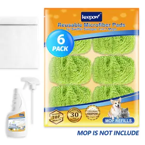 KEEPOW Reusable Mop Pads + Cleaner Solution 500ml set for All 10 Inches Flat Mop with a washing bag(Mop is Not Included)