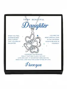Diamond Leaf Lucky Charm Four-leaf clover gem clavicle necklace with a greeting card for daughters. A delicate mystery gift for daughter’s birthdays and all holidays.
