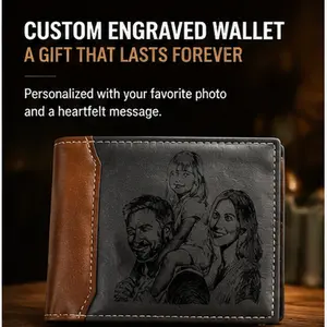 Custom Photo & Engraved Leather Wallet, Personalized Keepsake Wallet for Dad, Unique Father's Day Gift, Custom Name & Message Bifold Wallet for Men