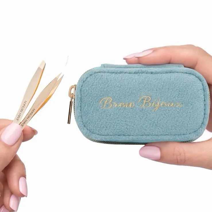 Jenny Patinkin Brow Bijoux Mini 2-Piece Dainty & Elegant Makeup Tweezers Set - Professional Stainless Steel Slant, Thin Tips, Precise Grip, Velvet Case for Home/Travel, Shape Brows & Achieve Polished Look, Two Pieces