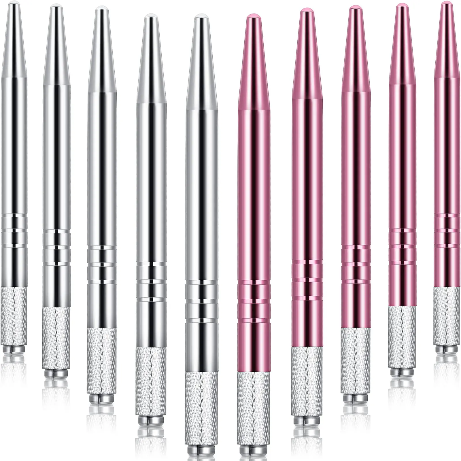 Microblading Pens 10 Piece Manual Eyebrow Pens Microblade Pen Aluminum Microblading Hand Tools Light Manual Microblade Tool Microblade Holder for Makeup Supplies Salons,2 Colors (Silver, Pink) Daily Cosmetic