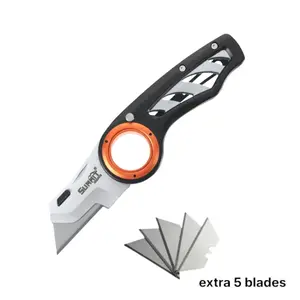 EDC Folding Utility Knife,Compact,BoxCutter,Lightweight,Aluminum Handle,5 PICS SK5 Blades replacement,Belt Clip,knives for men,tools and gadgets for him,EDC Tool for HomeOffice,navajas para hombres trabajo