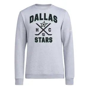adidas Mens Ice Hockey Dallas Stars Fleece Crew Neck Sweatshirt Casual - Grey