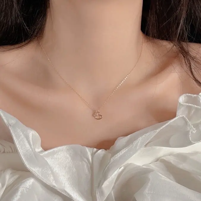 925 sterling silver 14K gold finish - double heart necklace