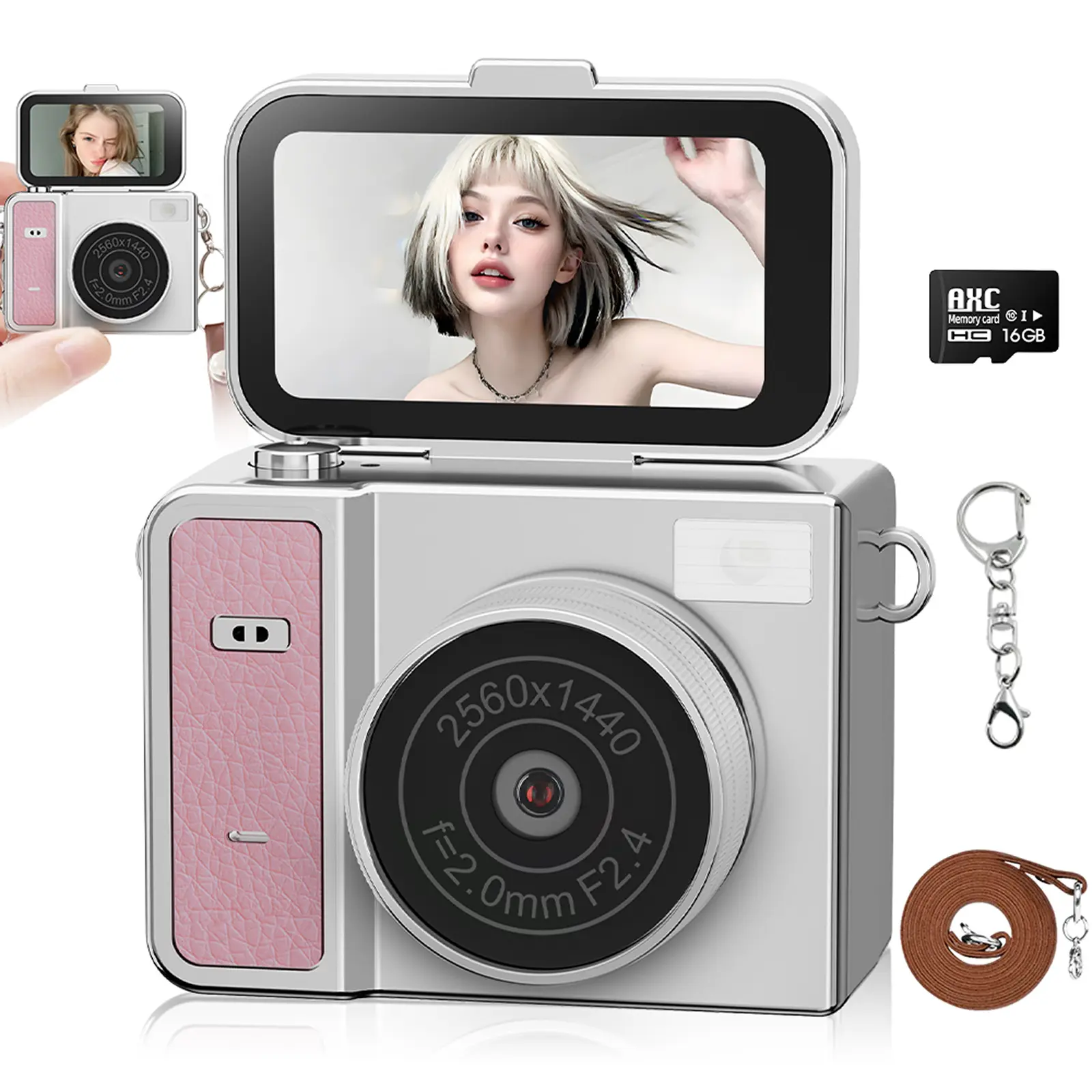 2K Student Outdoor Sport Camera Vintage Retro Camera, Pocket Camera with 1.47 Inch Screen & 16GB Card, High-Clarity Travel Vlog Camera, Mini Digital Camera Unique Gift for Teens Girls Boys party compact point