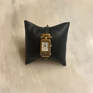 Vintage Gold Rectangular Faced Watch with Black band