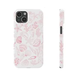 Pink Shell Coral Pattern Print Art Case For iPhone, Seashell Print Phone Case, Preppy Coastal Pink Phone Case, Coastal Grandmother Case For iPhone For iPhone 15,14,13,12,11, X, Pro Max, Plus, Mini