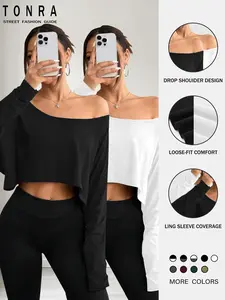 2026 Spring & Fall European Style Casual Loose-Fit Top, Basic Plain Long Sleeve T-Shirt for Women, Ice-Feel Shoulder Drop Design, Fashionable Base Layer