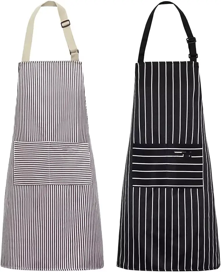 Unisex 2-Pack Casual All Seasons Chef Bib Aprons - Polyester-Cotton Blend, Breathable, Adjustable Neck Strap, 2 Front Pockets, Aprons with Pockets, No Wiping Cloth, Ideal for Cooking, Baking, 2 Aprons To Rotate