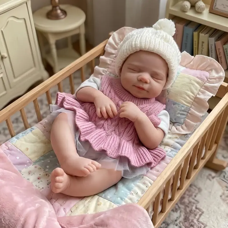Otarddolls Soft Weighted Lifelike Newborn Girl Doll - 17.7in (43-44cm), 2.4-2.5kg Pascale Silicone Baby Doll, Children's Toy with Hand-Painted Skin, Hand-Rooted Eyelashes, Stretchable Flexible Body, Water-Safe, Lifelike Newborn Doll, Soft Weighted Dolls