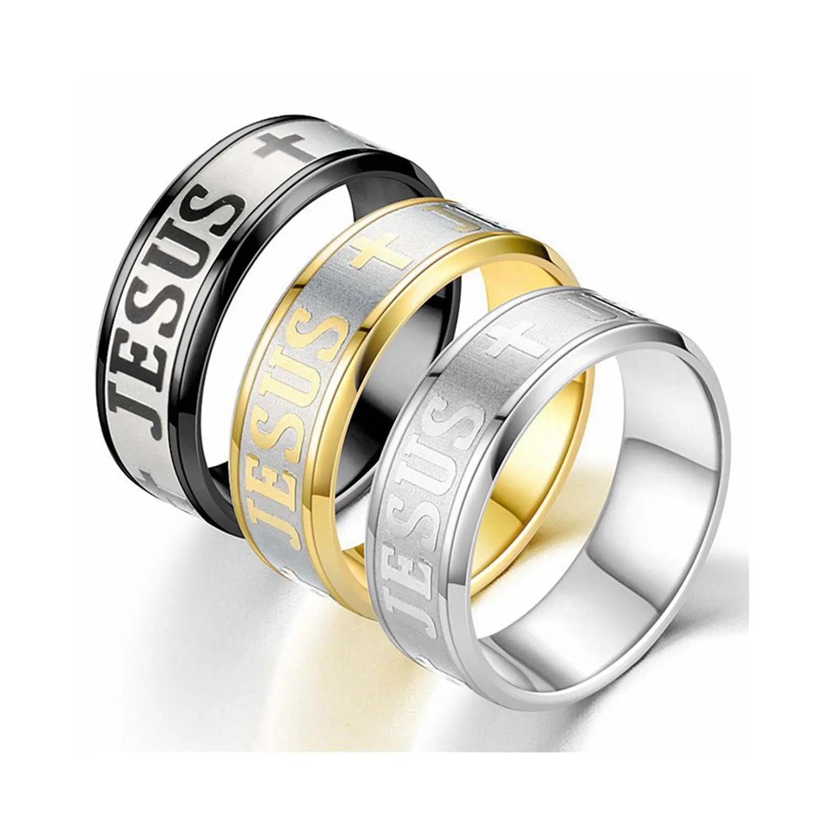 Stainless steel ring men and women JESUS ​​cross fashion titanium steel ring hip hop suitable for party couples gift