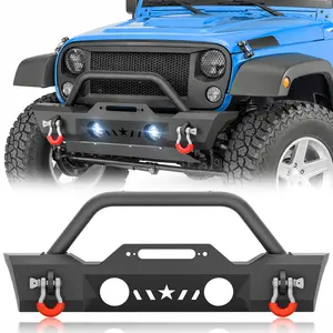 【EYOUHZ】Stubby Front Bumper Compatible with 2007-2026 Jeep Wrangler JK JKU JL JLU Unlimited & Gladiator JT with Winch Plate, Bull Bar, OE Fog Light Holes, D-rings