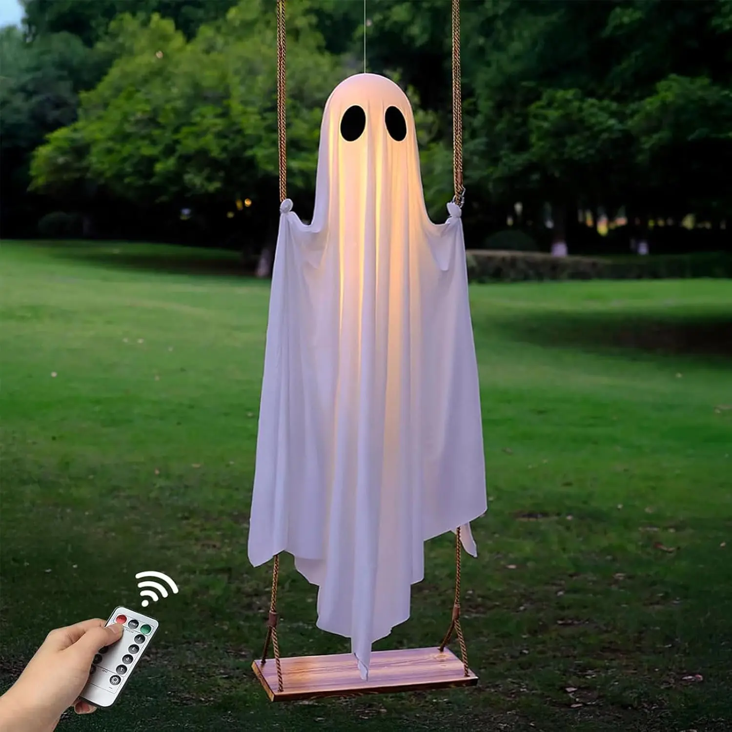 Large Hanging Swing Ghost Halloween Decor Halloween Decorations Outdoorwith String Lights 5 Feet- Scary Ghost  Party Decor Outside for Tree Porch Yard Garden Lawn (1PCS) Family Spooky Large Display House Paranormal Spirit Easy Furnitur Decorative Lights